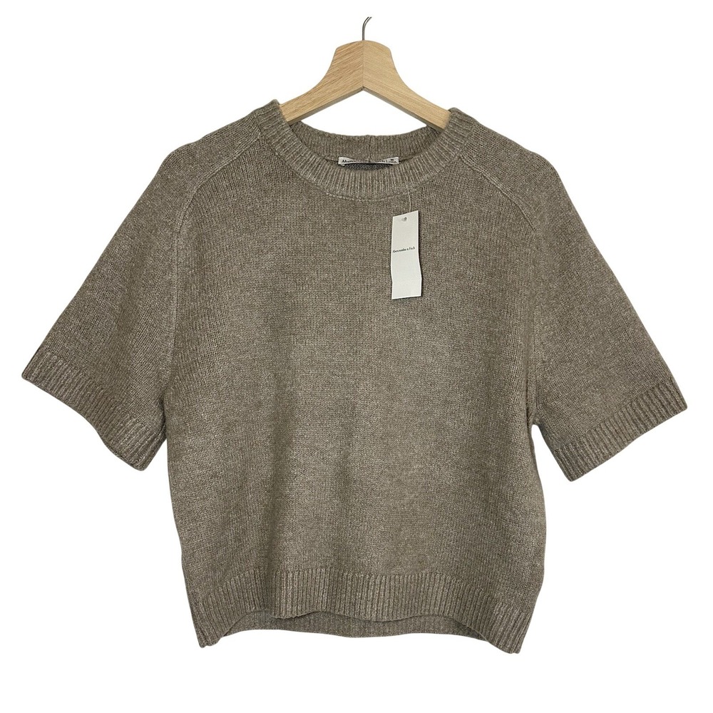 Abercrombie *NEW* Women's MEDIUM Knit Brown Crop Madelline Crew Sweater Tee